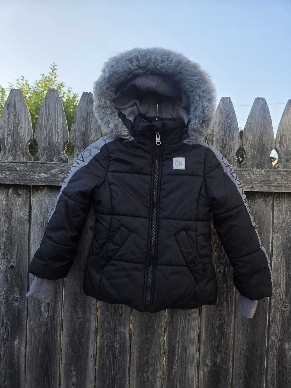 Calvin Klein Kids Black Puffer Jacket with Faux Fur Hood